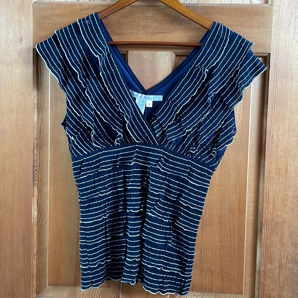 Max Studio Ruffled V-neck Shirt